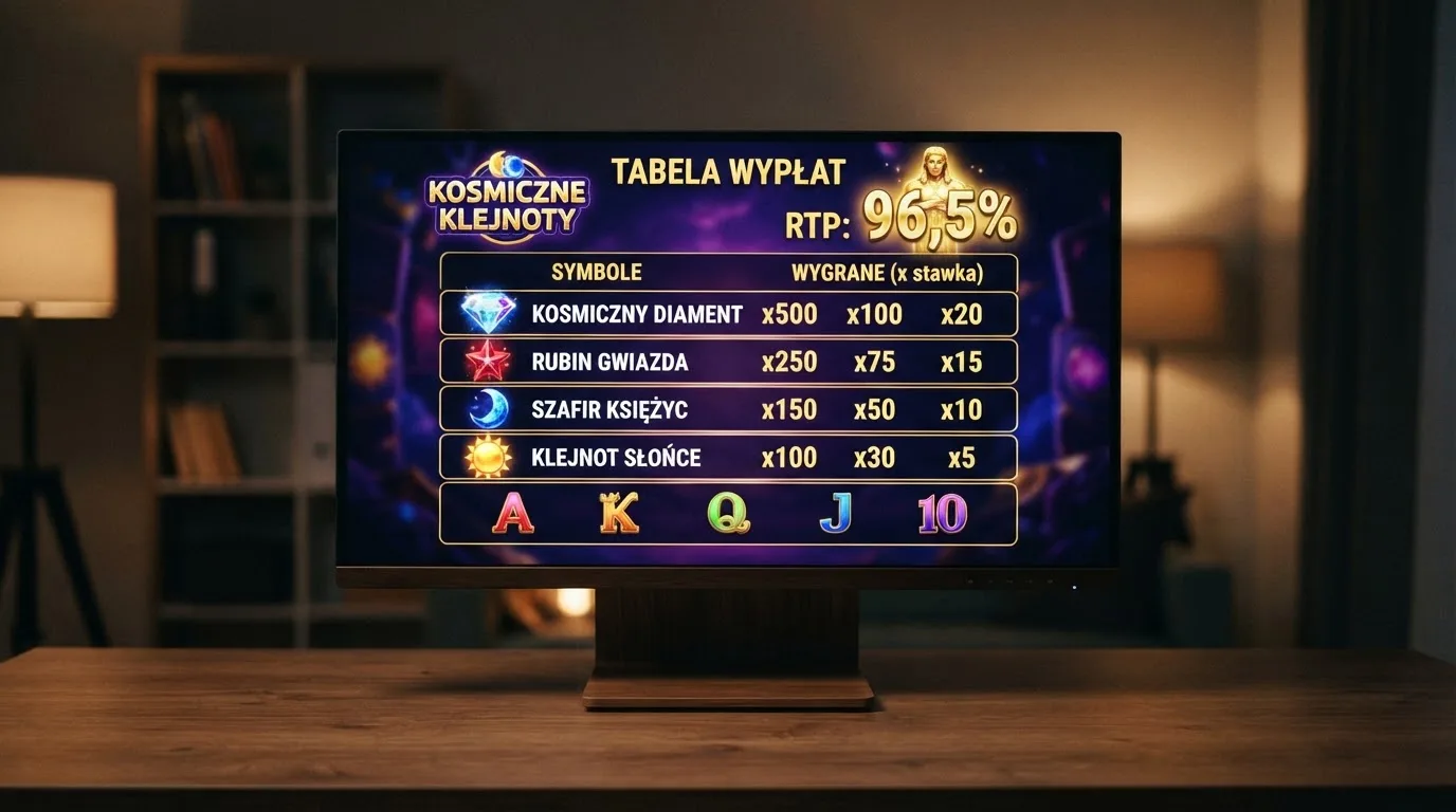 ekran automatu online z otwartą tabelą wypłat pokazującą wartość procentową RTP