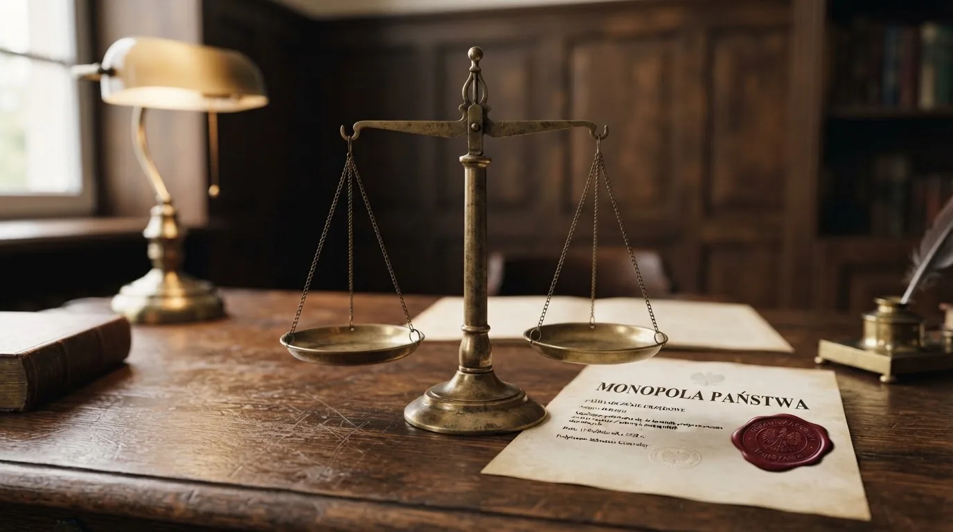 Waga i pieczęć obok napisu o państwowym monopolu na kasyno online